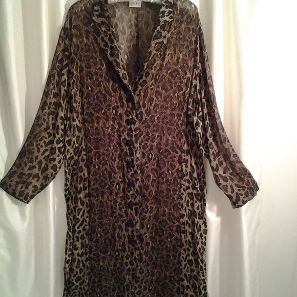 APART 100%SILK LONG SHEER  COAT LEOPARD &BAG XL - Picture 3 of 6